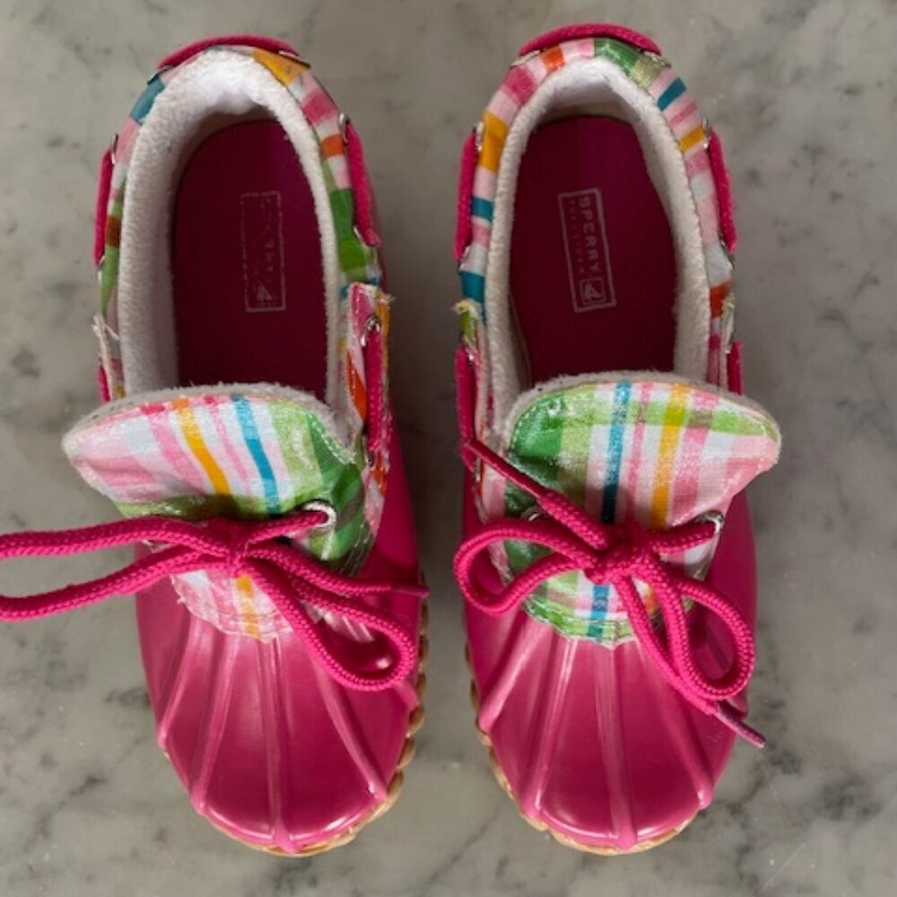 SPERRY TOP SIDER Duckie Pink Plaid Steel Shank Rain Shoes Girl 13M